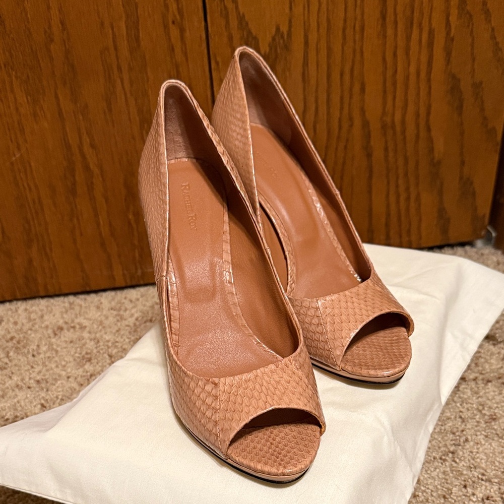 RACHEL Rachel Roy Textured Peep Toe Heels - Tan